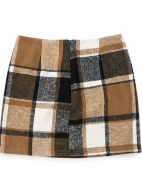 SHEIN Plaid Mini Skirt in Brown, Black & Cream